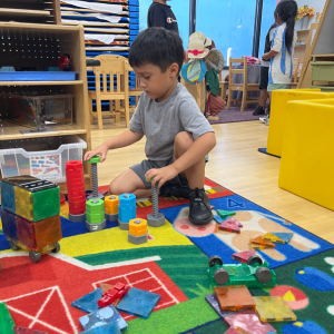 Student building in classroom