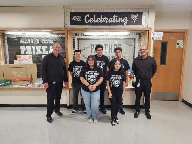 Assistant Principals Mr. Los and Mr. Granadillo   Grade 8 Students:  Anna C., Elias D., Rosamaria E., Jason F.P., Joshua G., Sofia G., Eduardo M., Yaretzi R.